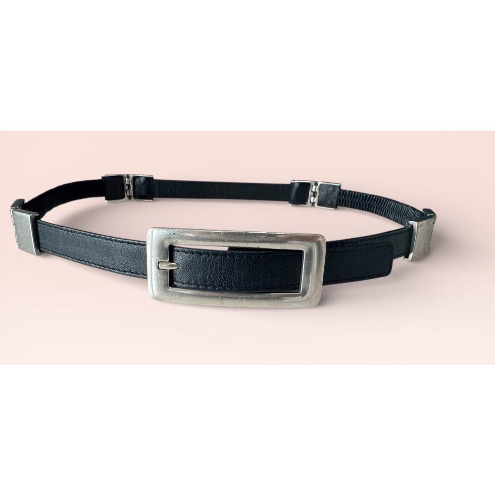 Vintage Suzi Roher Elastic Belt Black Leather Silver Buckle Medium Plus Canada